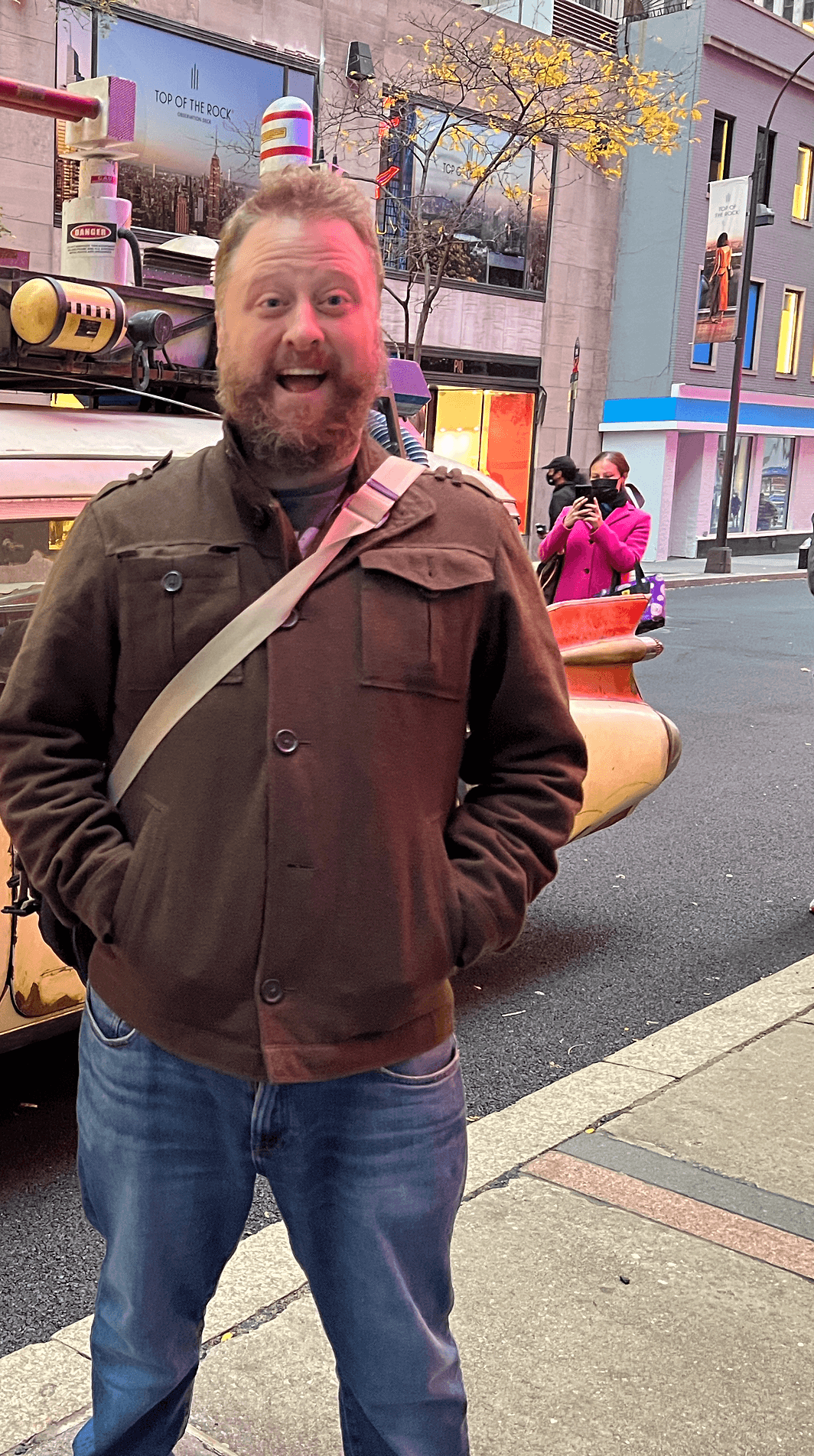Devon Schwab with the Ghostbusters Ecto-1